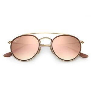 Ray-Ban Round Double Bridge Sunglasses in Gold/Pink with Brown Case